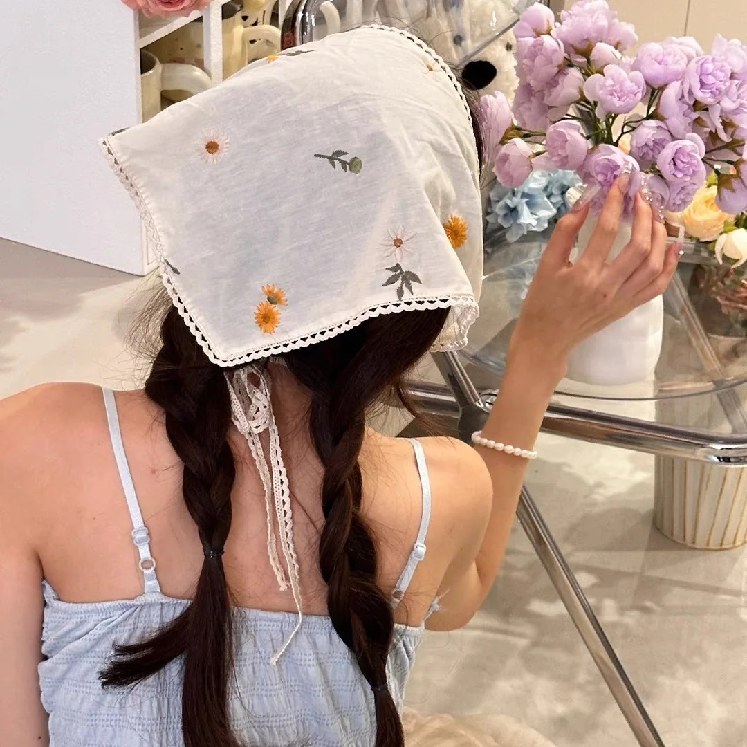 Embroidery Hoop Square - Knitted Embroidery Flower Fabric Headscarfs for