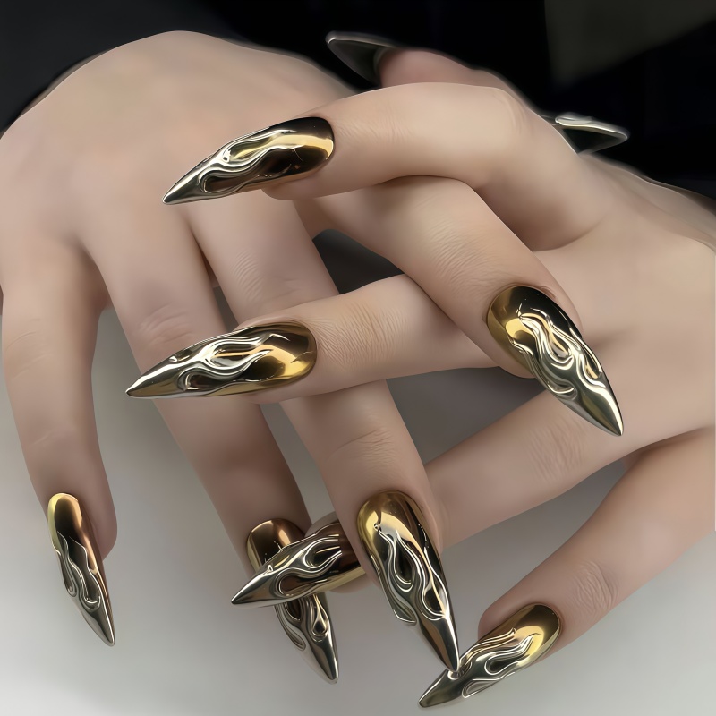 Embroidery Effect - 24PCS 3D Chrome Silver Gold Flame