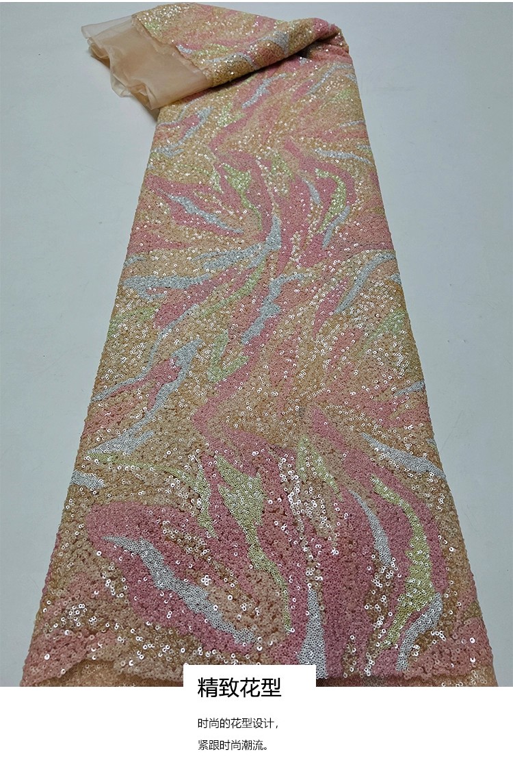 Embroidery Wedding - 1yard Vintage colored striped sequin embroidery