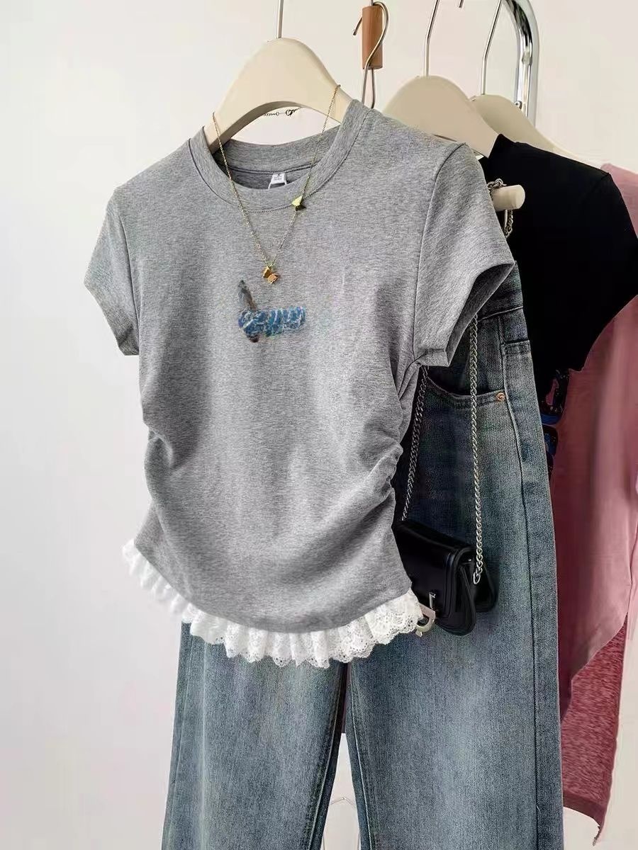 Slim Fit Short Sleeve T-Shirt  - Embroidery Moisturizer 评论和价格