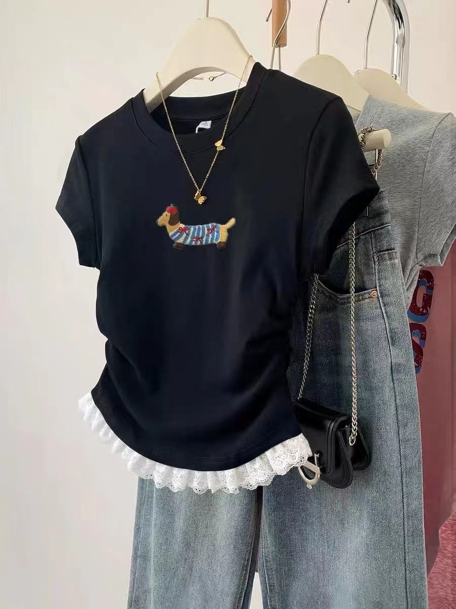 Slim Fit Short Sleeve T-Shirt  - Embroidery Moisturizer 评论和价格