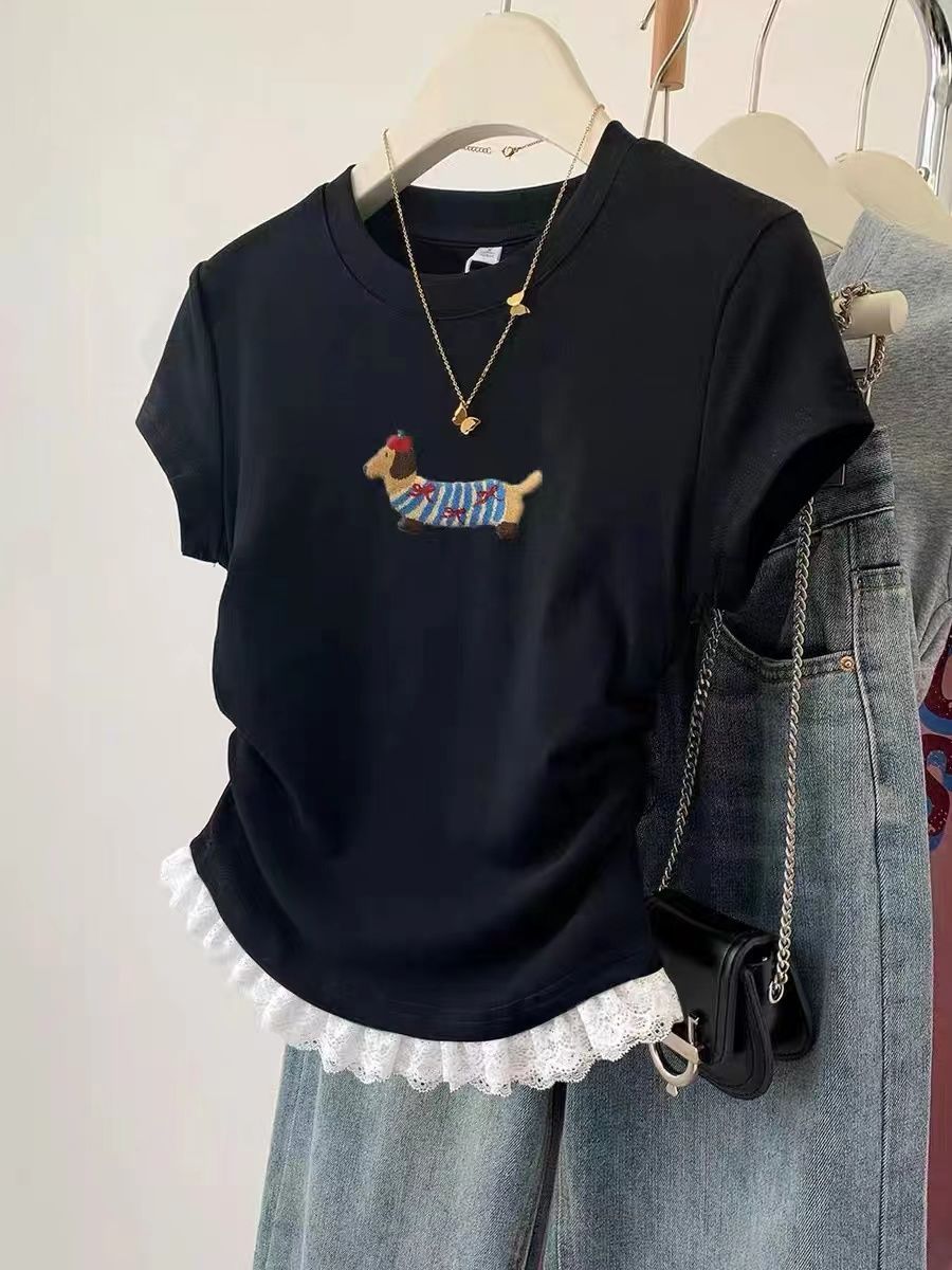 Slim Fit Short Sleeve T-Shirt  - Embroidery Moisturizer 评论和价格