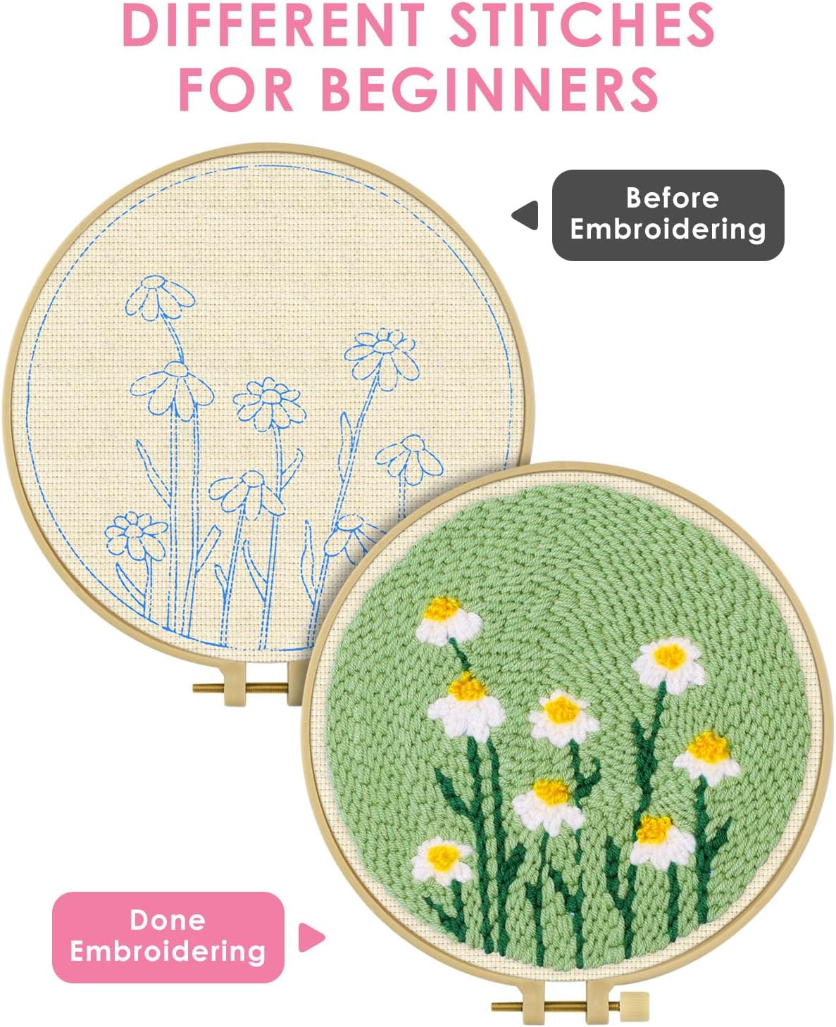 Punch Needle Embroidery Cartoo - Embroidery Hoop Square 评论和价格