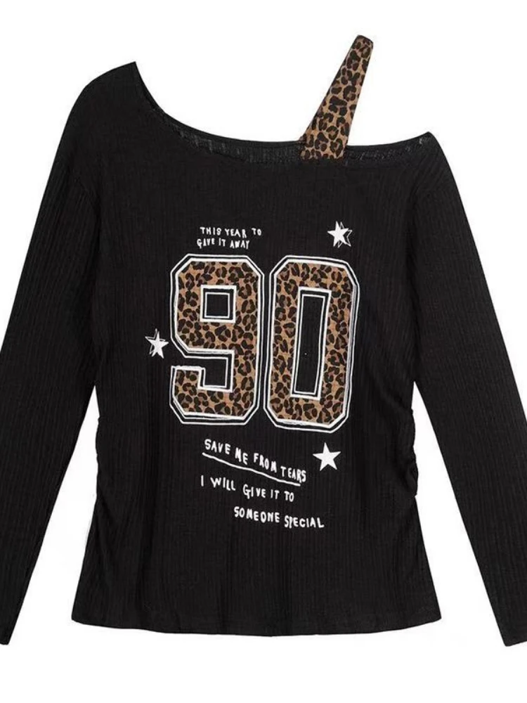 Y2K Patchwork Leopard Print T- - Embroidery A 评论和价格