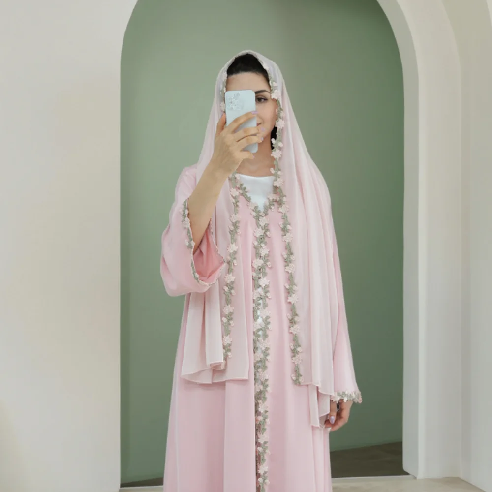 Dubai Open Abaya Muslim Hijab  - Embroidery Kebaya 评论和价格