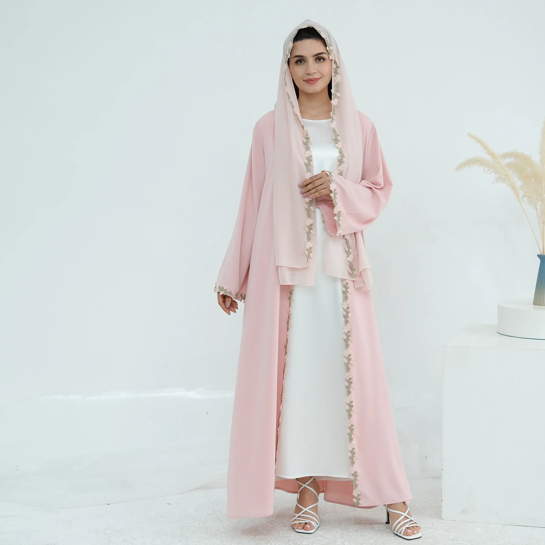 Dubai Open Abaya Muslim Hijab  - Embroidery Kebaya 评论和价格