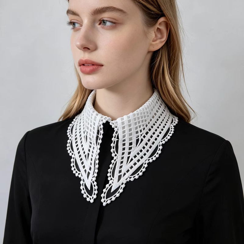 Lady White Ruffled False Colla - Embroidery A 评论和价格