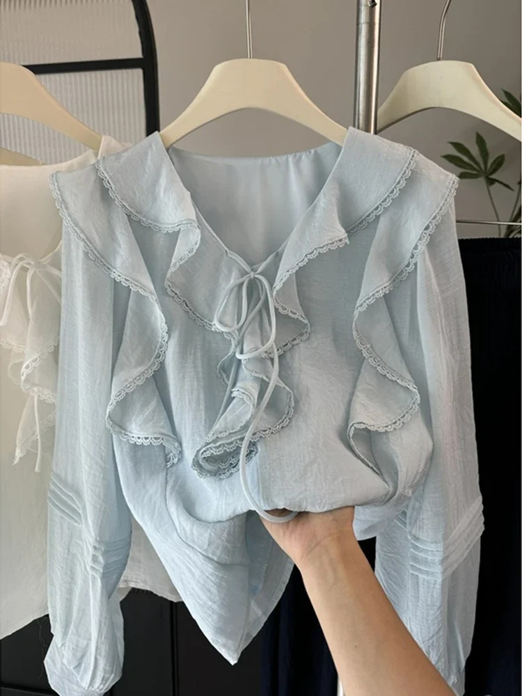 French V-Neck Chic Long Sleeve - Embroidery A 评论和价格